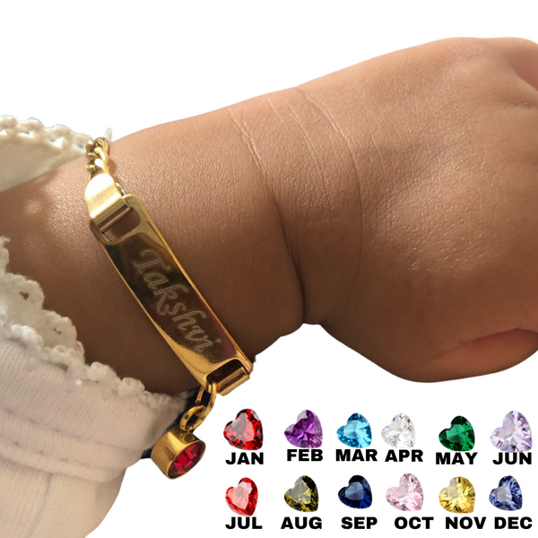 Brazalete de bebé con piedra natal personalizada