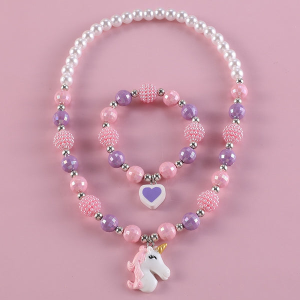 Children Unicorn Necklace and Bracelet Set