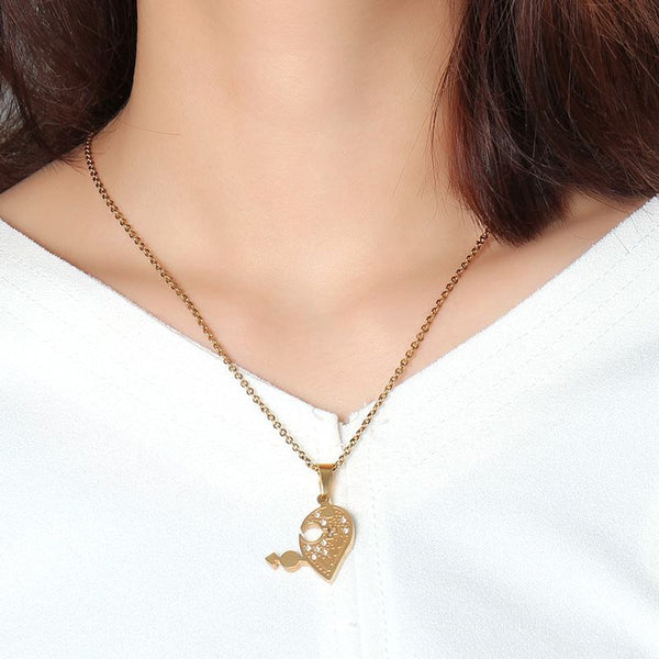 Collar de parejas de corazón de amor de diamantes de imitación