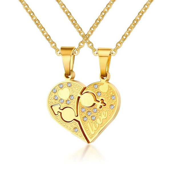 Collar de parejas de corazón de amor de diamantes de imitación