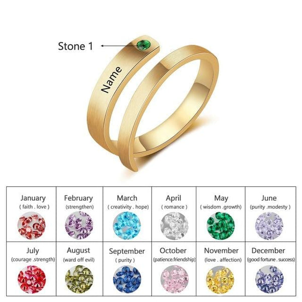 Anillo con nombres de familia y piedras de nacimiento