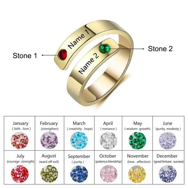 Anillo con nombres de familia y piedras de nacimiento