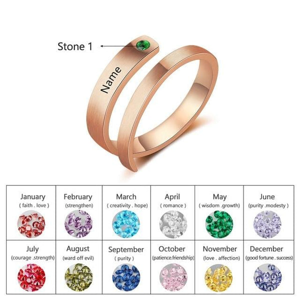 Anillo con nombres de familia y piedras de nacimiento