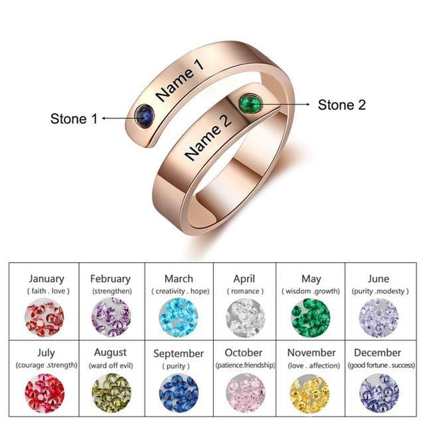 Anillo con nombres de familia y piedras de nacimiento