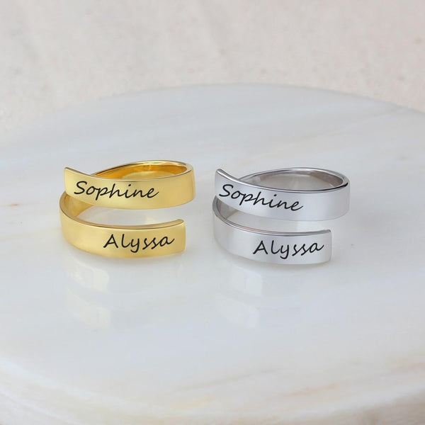 Anillo ajustable personalizado con 2 nombres para mujer