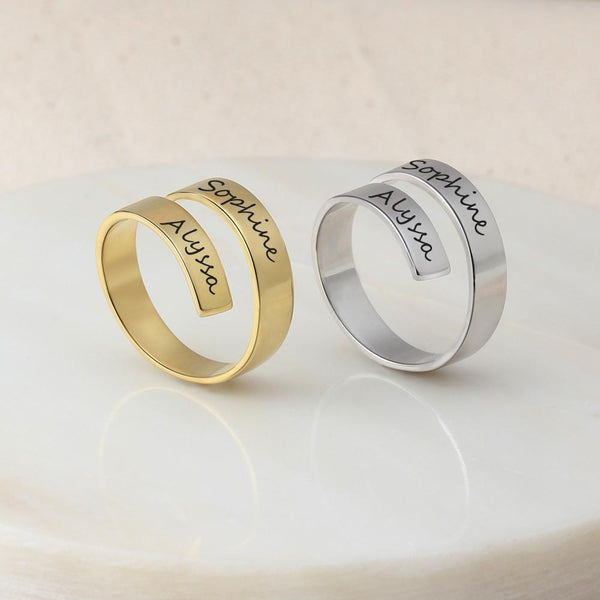 Anillo ajustable personalizado con 2 nombres para mujer