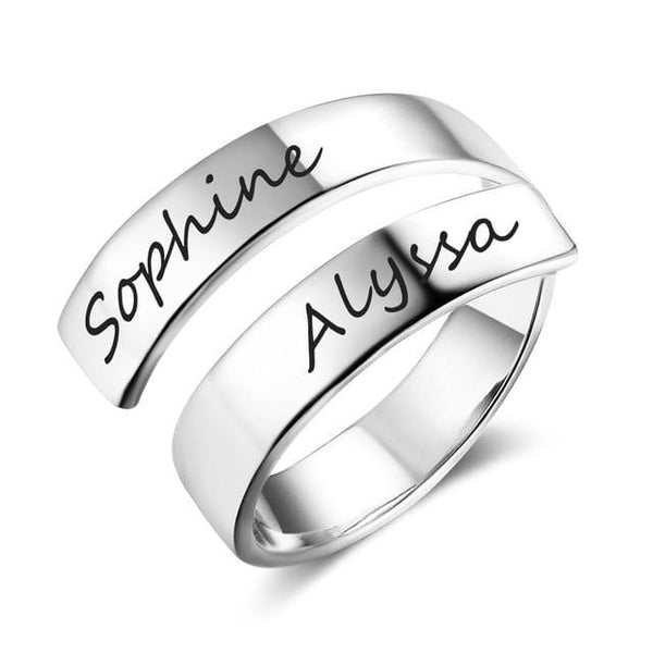 Anillo ajustable personalizado con 2 nombres para mujer