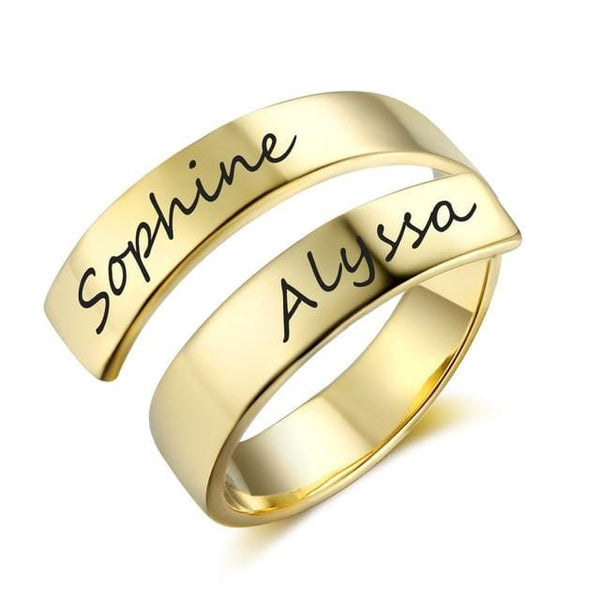 Anillo ajustable personalizado con 2 nombres para mujer