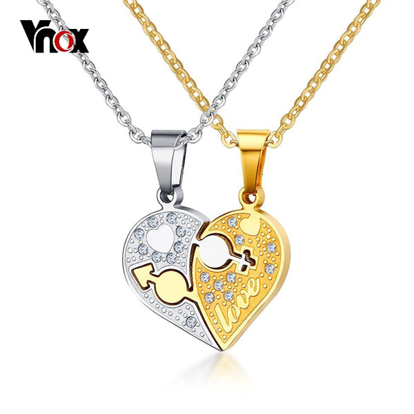 Collar de parejas de corazón de amor de diamantes de imitación