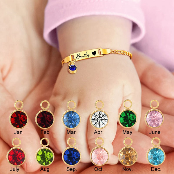 Brazalete de bebé con piedra natal personalizada