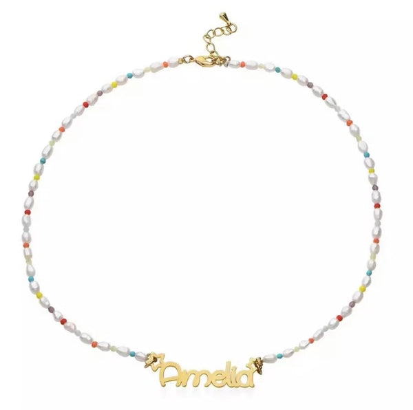 Collar con nombre personalizado de perlas para niños