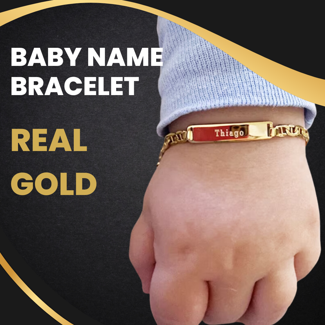 Real Gold Engraved Baby Name Bracelet Juzan Jewelry