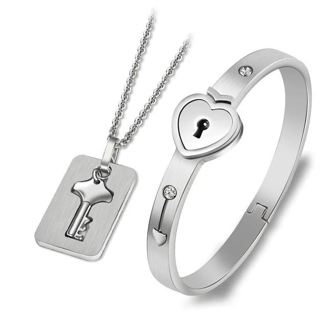 Heart Lock Bracelet & Key Necklace