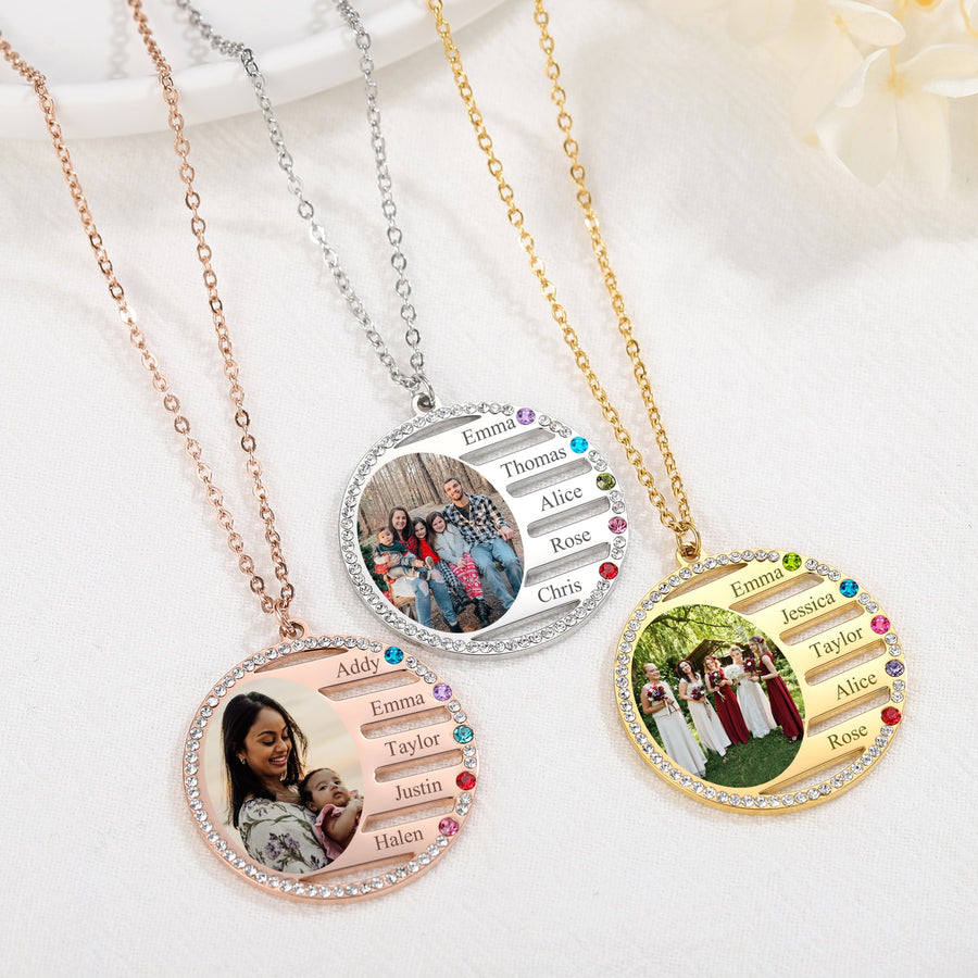 Family Photo Birthstone Necklace
