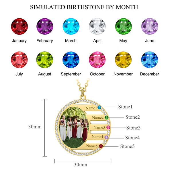 Family Photo Birthstone Necklace