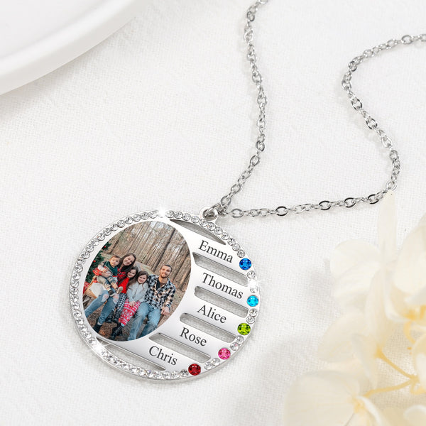 Family Photo Birthstone Necklace